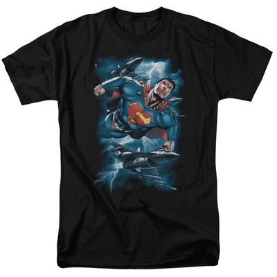 Superman Stormy Flight Mens T Shirt Black Retro Pop Classics