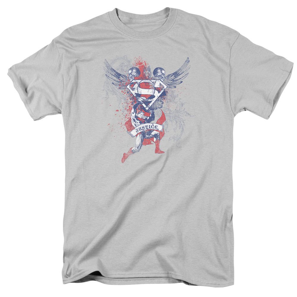 Superman Justice Upheld Mens T Shirt Silver Retro Pop Classics