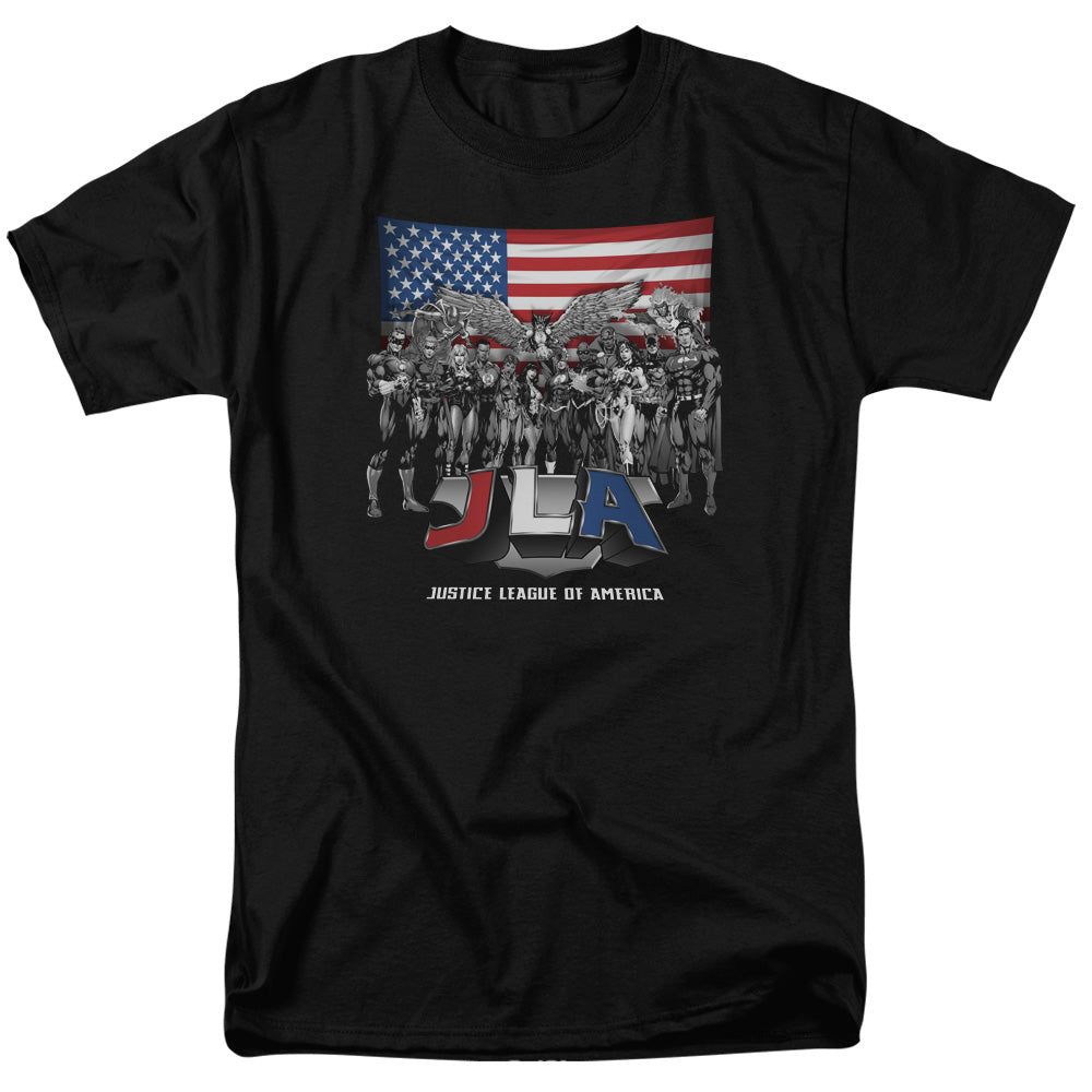 Justice League All American League Mens T Shirt Black Retro Pop Classics