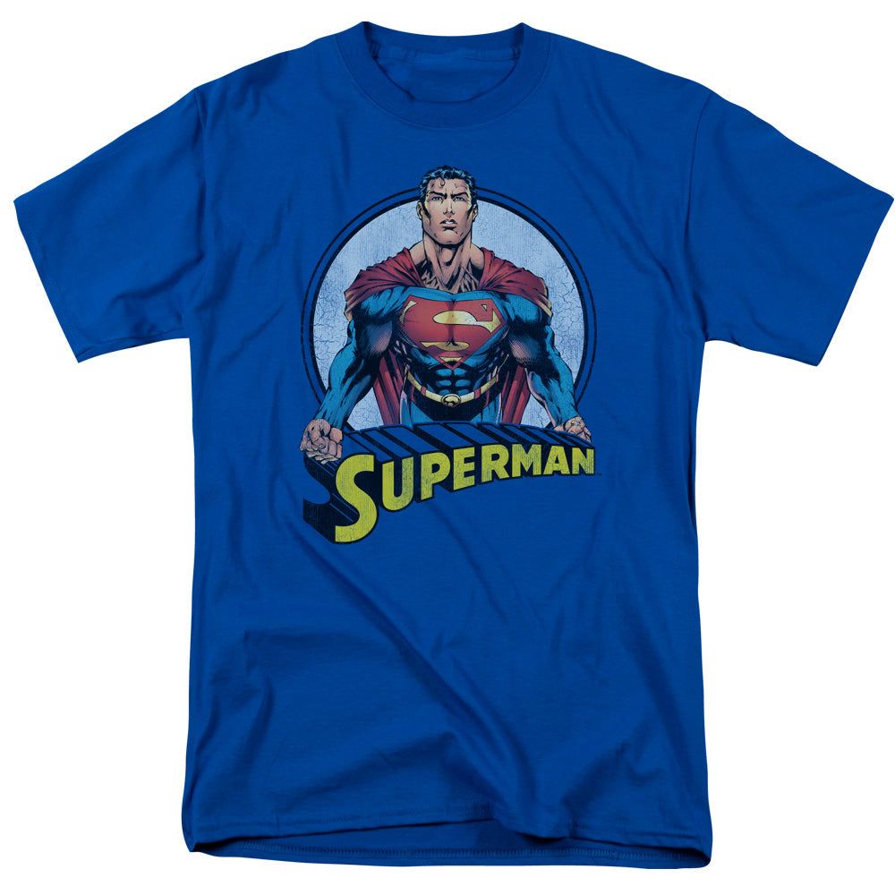 Superman Flying High Again Mens T Shirt Royal Blue Retro Pop Classics