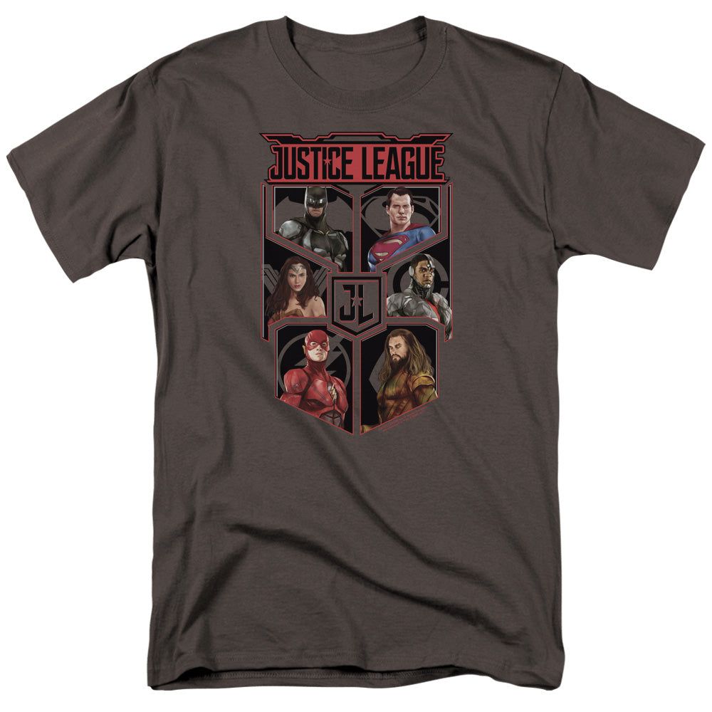 Justice League Movie League Of Six Mens T Shirt Charcoal Retro Pop Classics