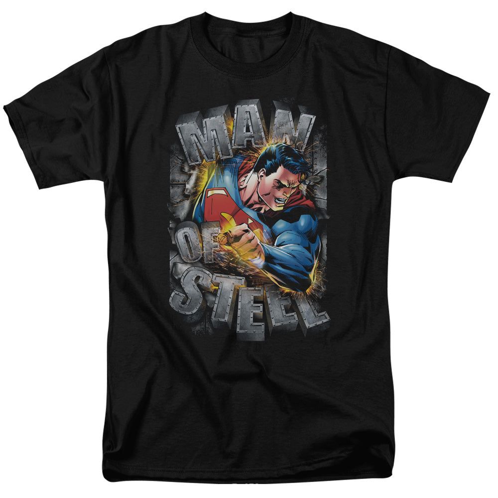 Superman Ripping Steel Mens T Shirt Black Retro Pop Classics