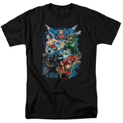 Justice League Assemble Mens T Shirt Black Retro Pop Classics