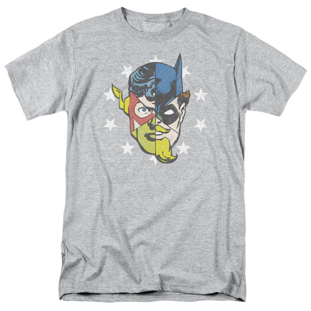 Justice League Face Off Mens T Shirt Athletic Heather Retro Pop Classics