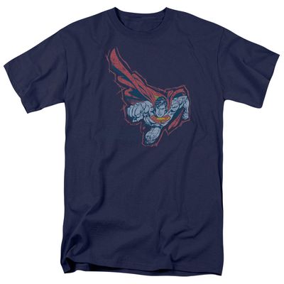 Superman Scribble &amp; Soar Mens T Shirt Navy Retro Pop Classics