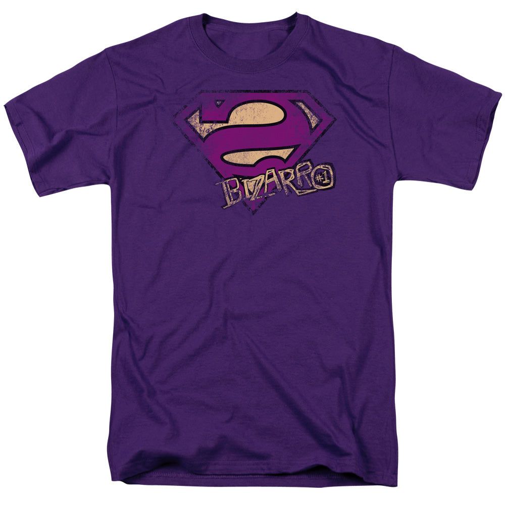 Superman Bizarro Logo Distressed Mens T Shirt Purple Retro Pop Classics