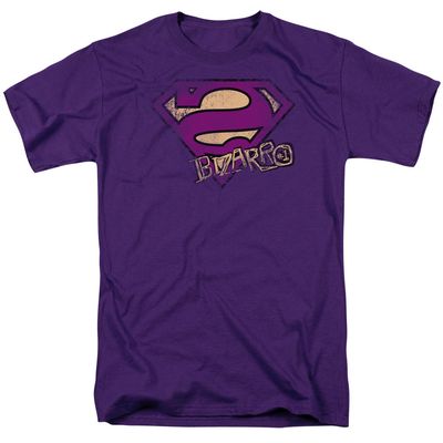 Superman Bizarro Logo Distressed Mens T Shirt Purple Retro Pop Classics