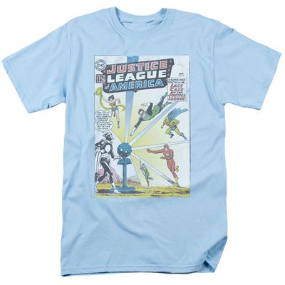 Justice League Vintage Cover 12 Mens T Shirt Light Blue Retro Pop Classics