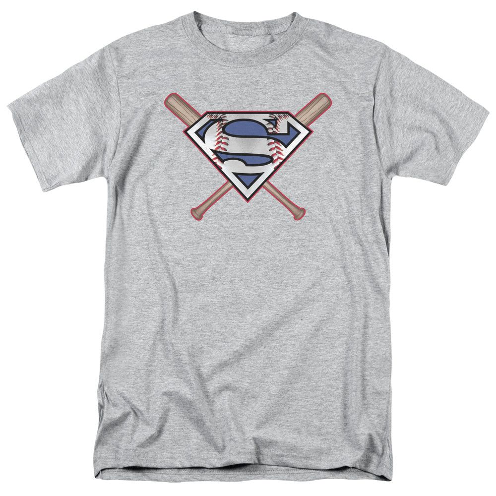 Superman Crossed Bats Mens T Shirt Athletic Heather Retro Pop Classics