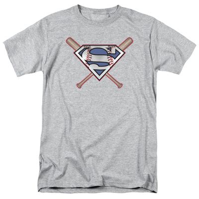 Superman Crossed Bats Mens T Shirt Athletic Heather Retro Pop Classics