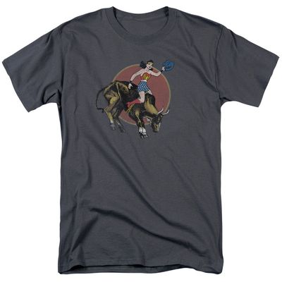 Justice League Bull Rider Mens T Shirt Charcoal Retro Pop Classics