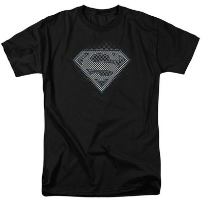 Superman Checkerboard Mens T Shirt Black Retro Pop Classics