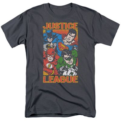Justice League Hero Mashup Mens T Shirt Charcoal Retro Pop Classics