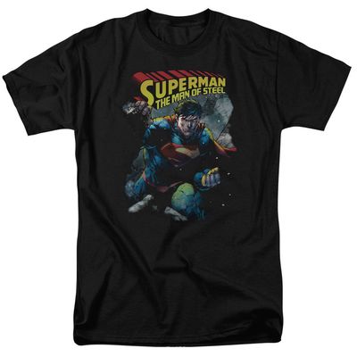 Superman Through The Rubble Mens T Shirt Black Retro Pop Classics