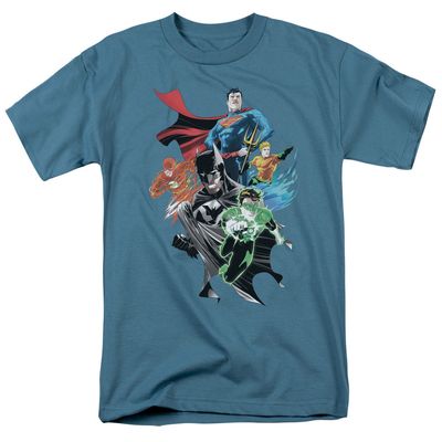 Justice League Group Shot Mens T Shirt Slate Retro Pop Classics