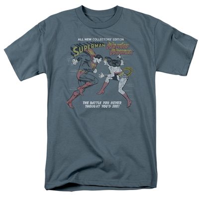 Justice League the Battle Mens T Shirt Slate Retro Pop Classics