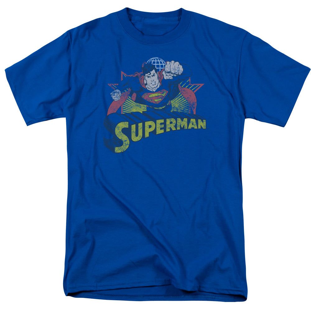 Justice League of America Superman Rough Distress Mens T Shirt Royal Blue Retro Pop Classics