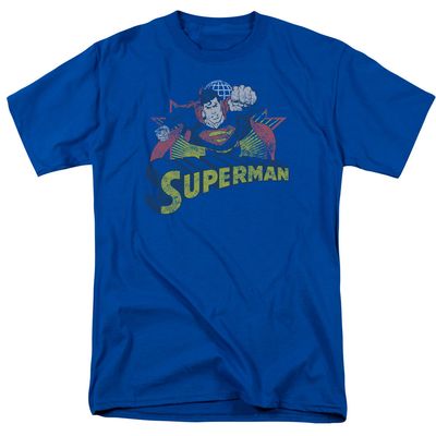 Justice League of America Superman Rough Distress Mens T Shirt Royal Blue Retro Pop Classics