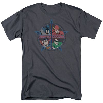 Justice League Batman The Flash Superman Green Lantern Four Heroes Mens T Shirt Charcoal Retro Pop Classics