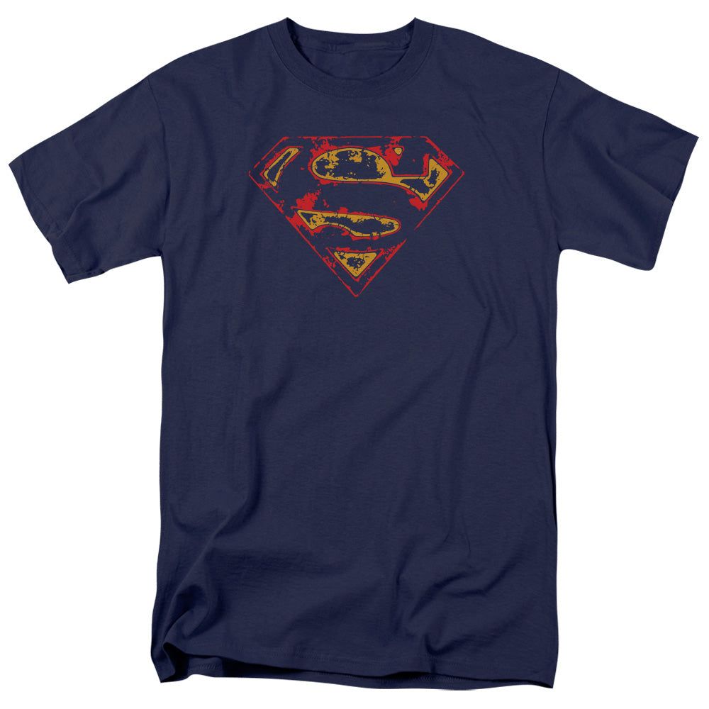 Superman Super Distressed Mens T Shirt Navy Retro Pop Classics