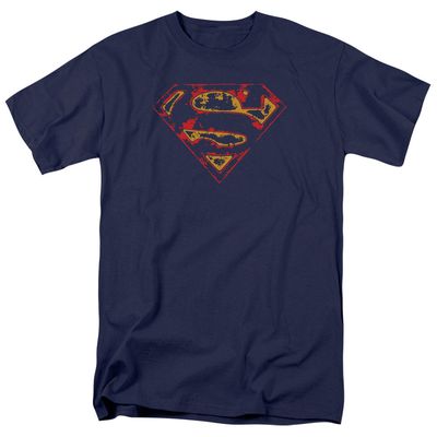 Superman Super Distressed Mens T Shirt Navy Retro Pop Classics