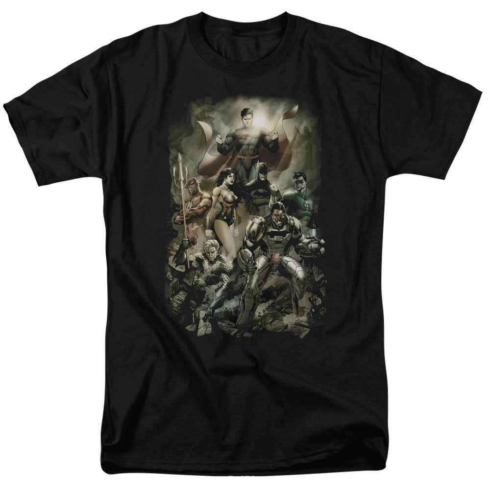 Justice League Aftermath Mens T Shirt Black Retro Pop Classics