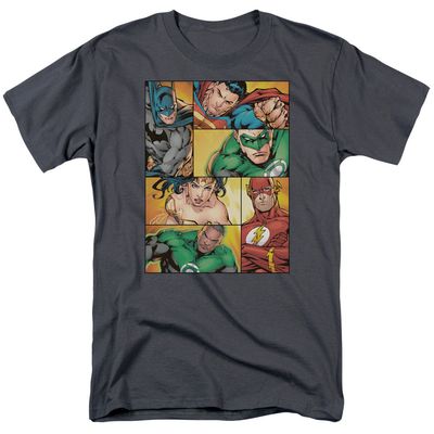 Justice League Hero Boxes Mens T Shirt Charcoal Retro Pop Classics