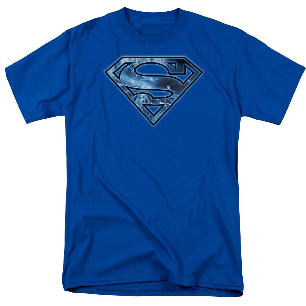 Superman On Ice Shield Mens T Shirt Royal Blue Retro Pop Classics