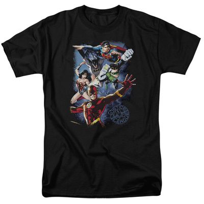 Justice League Galactic Attack Color Mens T Shirt Black Retro Pop Classics