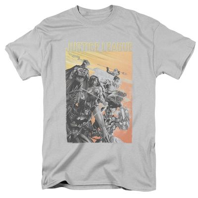 Justice League Red Dawn Mens T Shirt Silver Retro Pop Classics