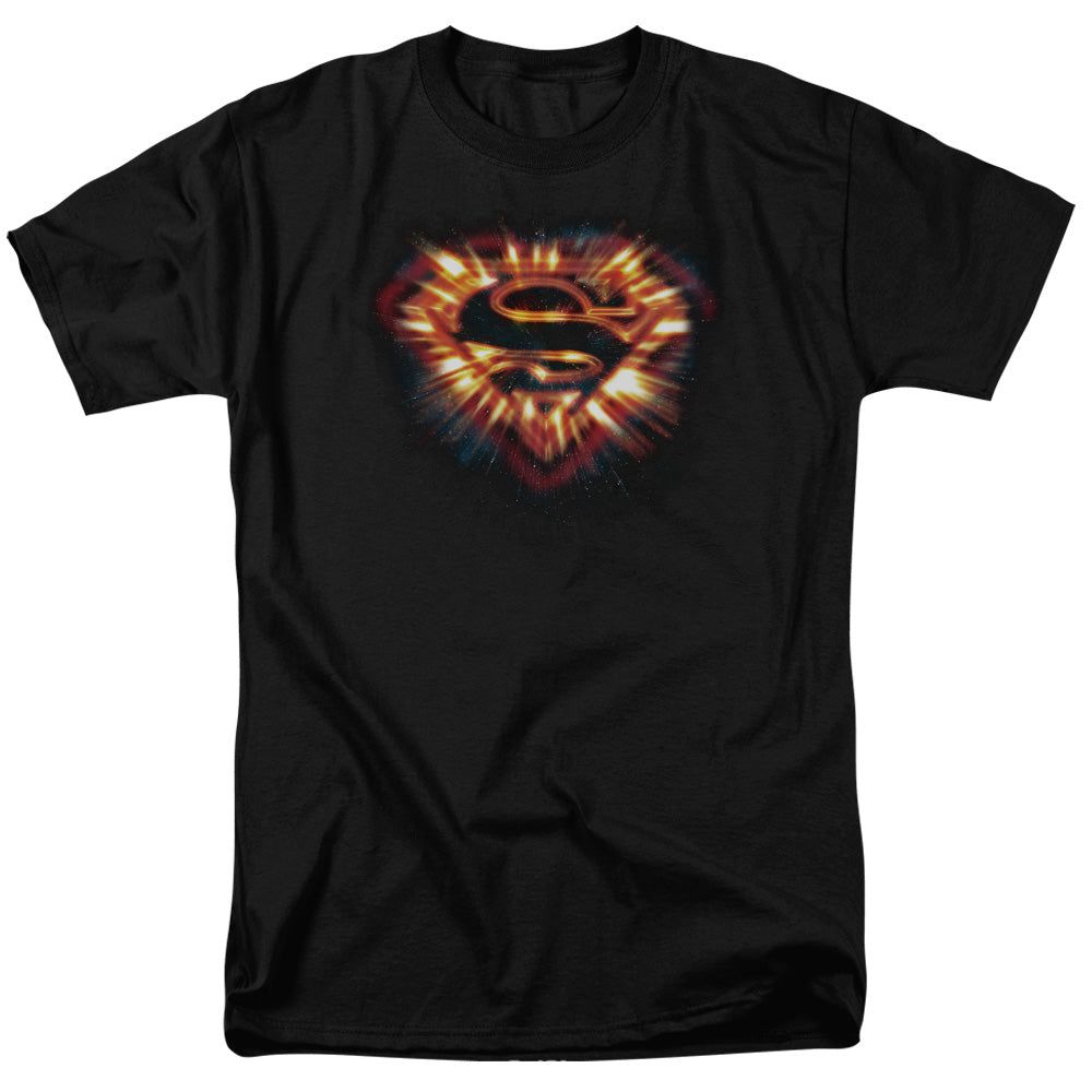 Superman Space Burst Shield Mens T Shirt Black Retro Pop Classics