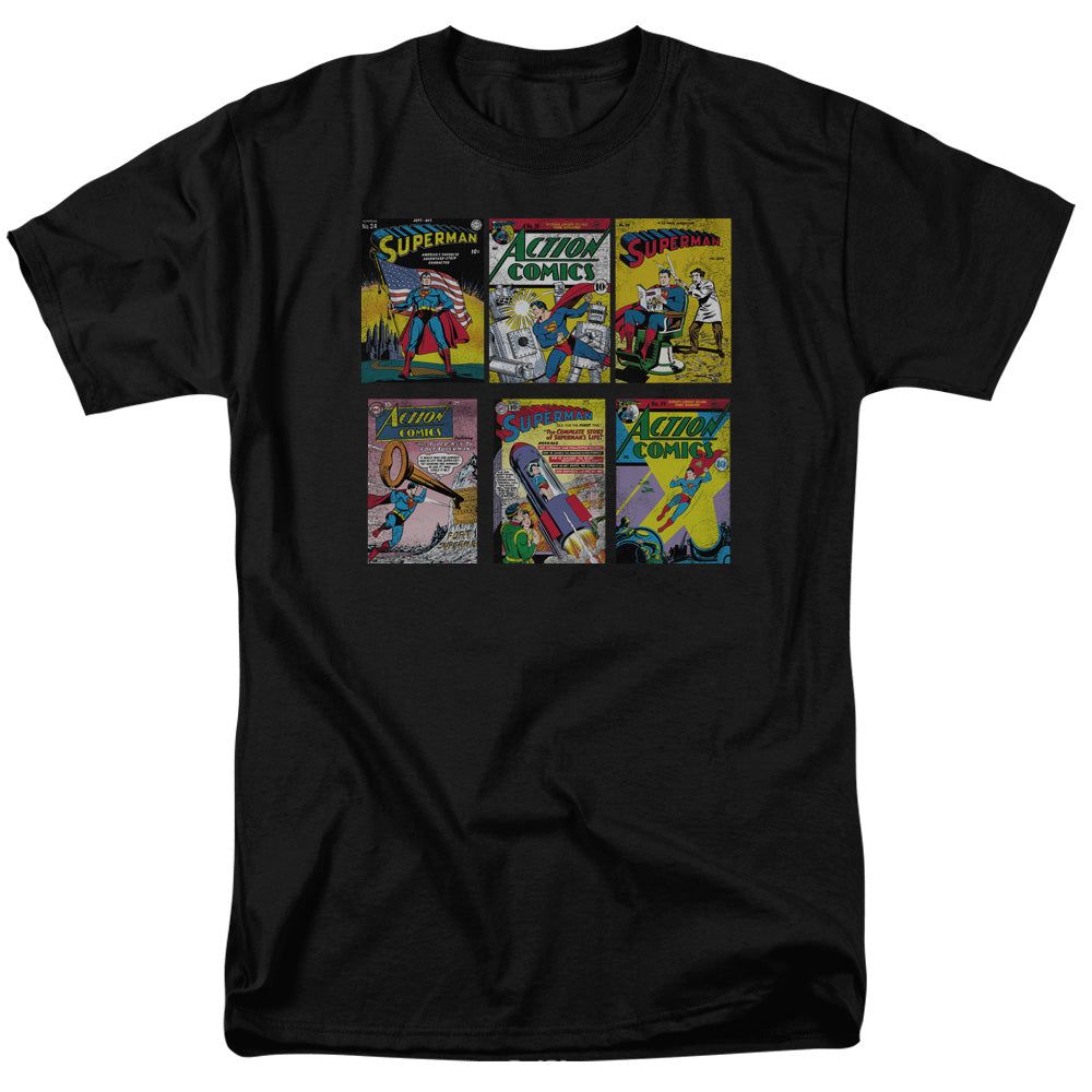 Superman Covers Mens T Shirt Black Retro Pop Classics