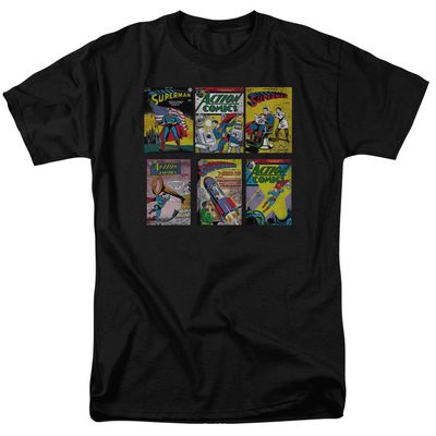 Superman Covers Mens T Shirt Black Retro Pop Classics