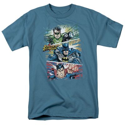 Justice League Action Frames Mens T Shirt Slate Retro Pop Classics