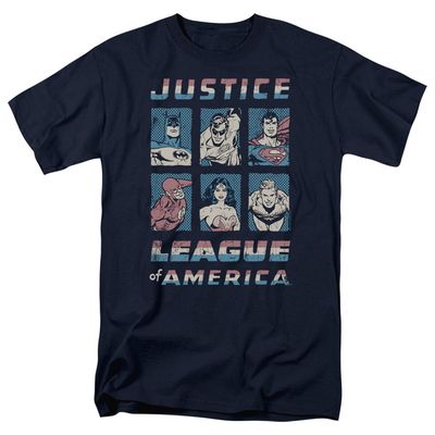 Justice League American League Mens T Shirt Navy Blue Retro Pop Classics