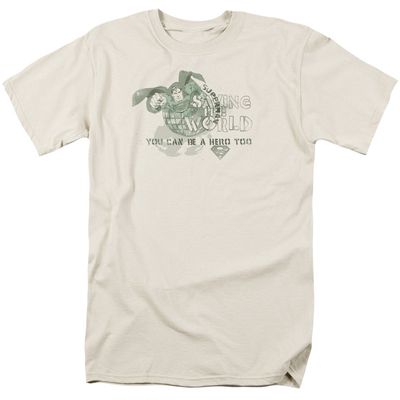 Superman Saving The World Mens T Shirt Cream Retro Pop Classics