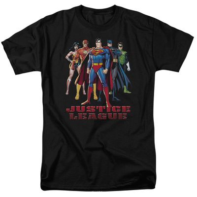Justice League in League Mens T Shirt Black Retro Pop Classics