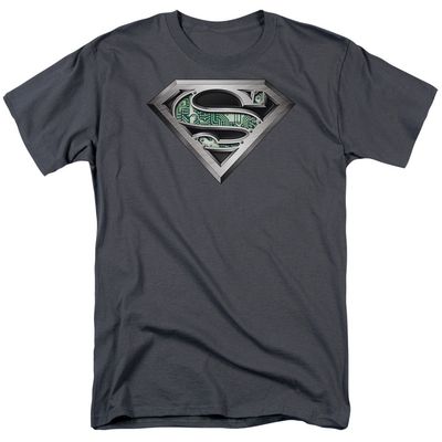 Superman Circuitry Logo Mens T Shirt Charcoal Retro Pop Classics