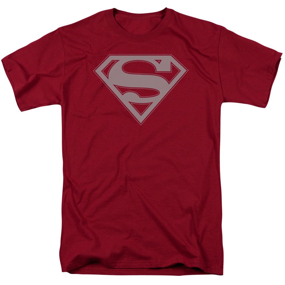 Superman Crimson &amp; Gray Shield Mens T Shirt Cardinal Retro Pop Classics