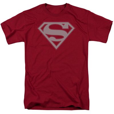 Superman Crimson &amp; Gray Shield Mens T Shirt Cardinal Retro Pop Classics