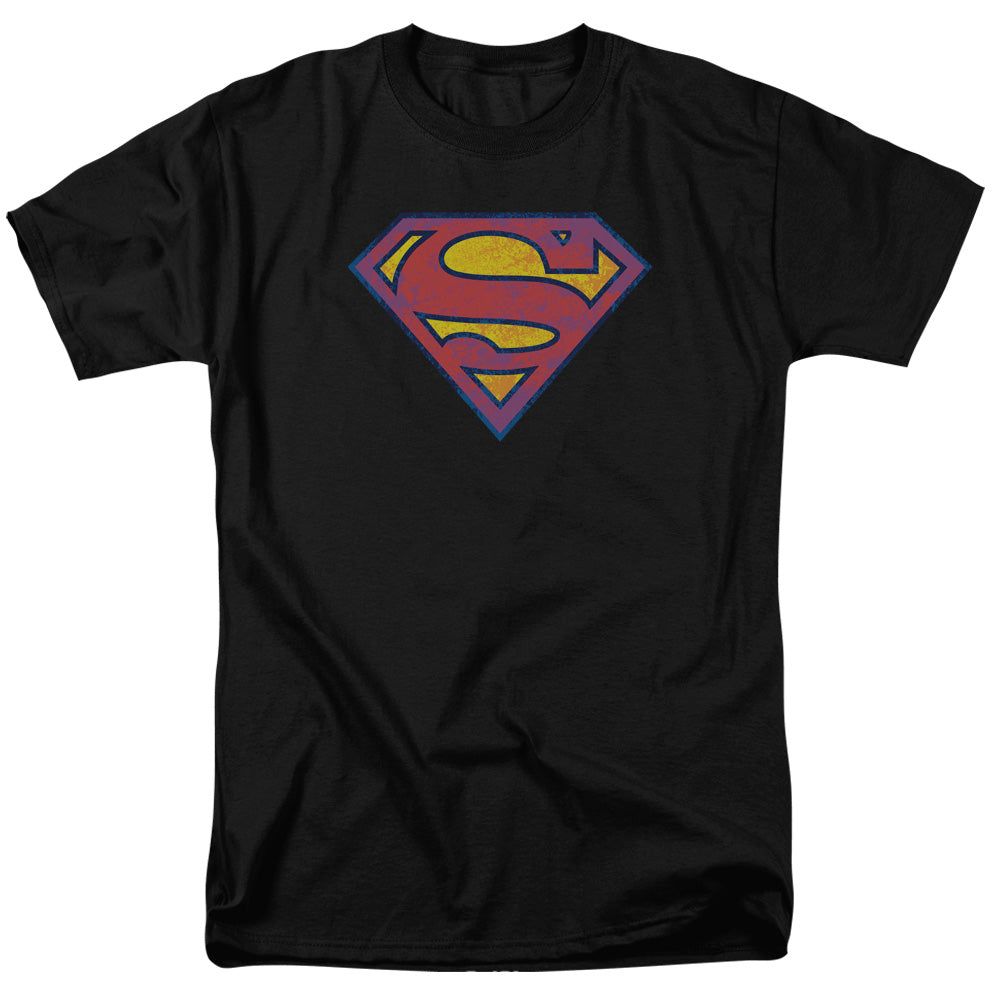 Superman Neon Distress Logo Mens T Shirt Black Retro Pop Classics