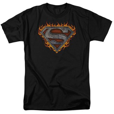 Superman Iron Fire Shield Mens T Shirt Black Retro Pop Classics