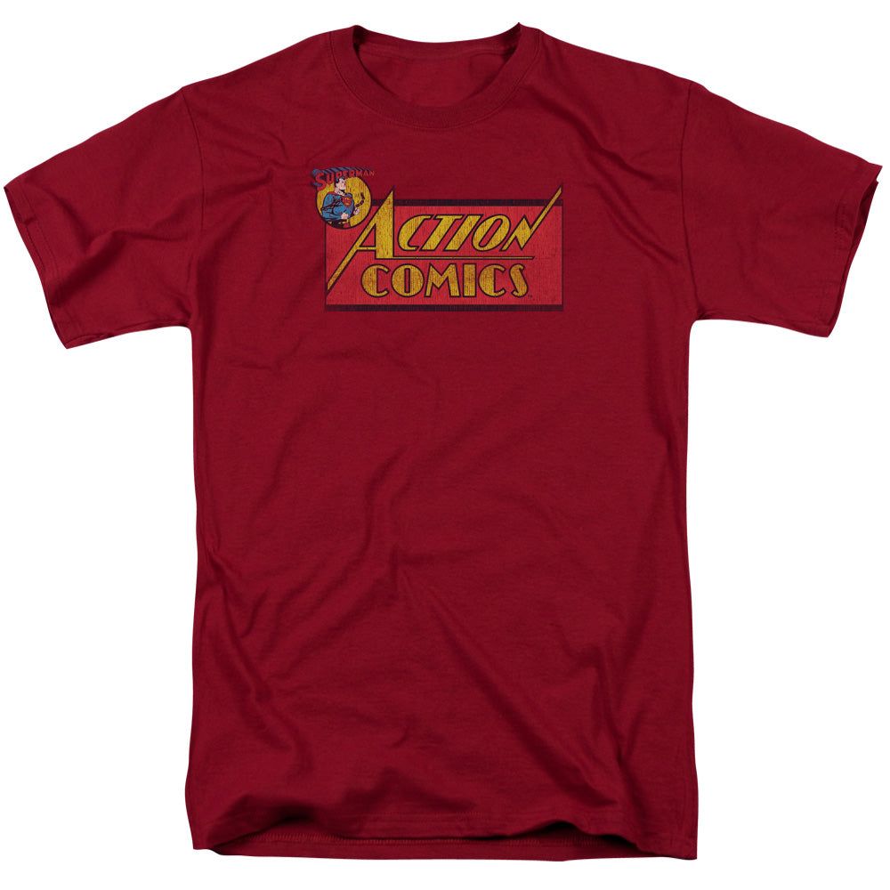 Superman Action Comics Logo Mens T Shirt Cardinal Retro Pop Classics