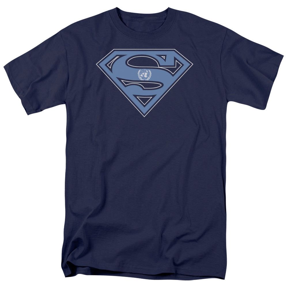 Superman U N Shield Mens T Shirt Navy Retro Pop Classics