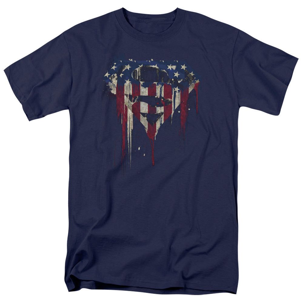 Superman Bleeding Shield Mens T Shirt Navy Retro Pop Classics