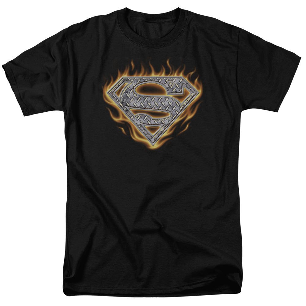Superman Steel Fire Shield Mens T Shirt Black Retro Pop Classics