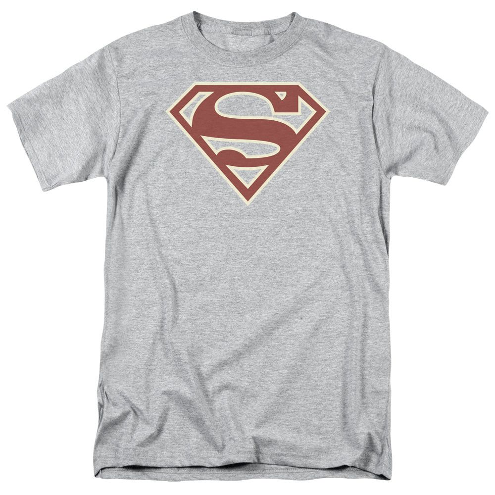 Superman Crimson &amp; Cream Shield Mens T Shirt Athletic Heather Retro Pop Classics