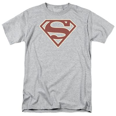 Superman Crimson &amp; Cream Shield Mens T Shirt Athletic Heather Retro Pop Classics