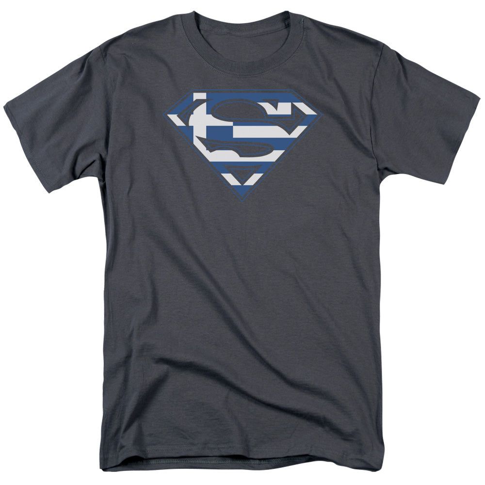 Superman Greek Shield Mens T Shirt Charcoal Retro Pop Classics