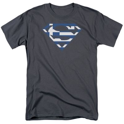 Superman Greek Shield Mens T Shirt Charcoal Retro Pop Classics